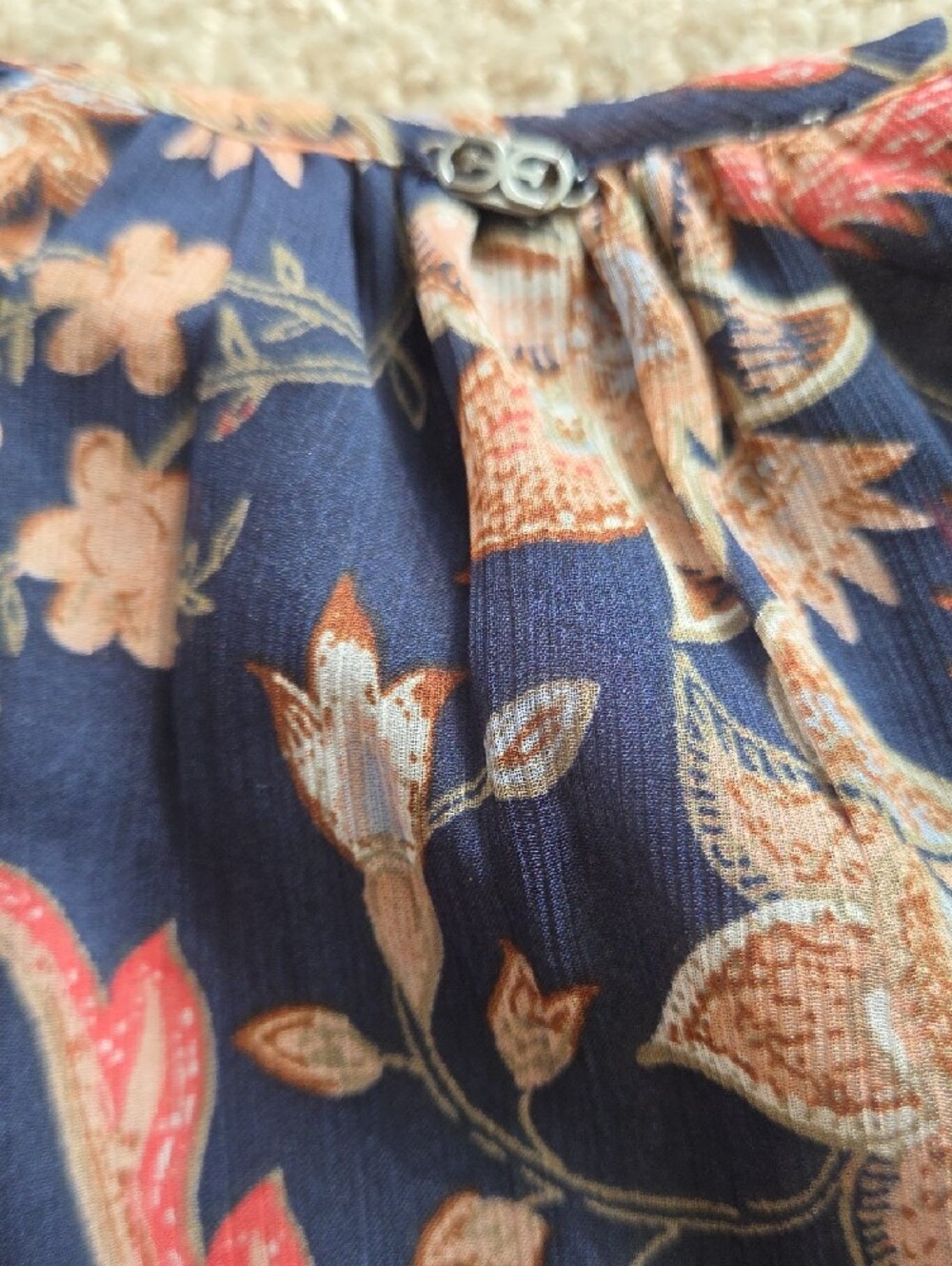 Sam Edelman Navy Floral Midi Dress with Pink & Cream Flowers - Picture 11 of 13